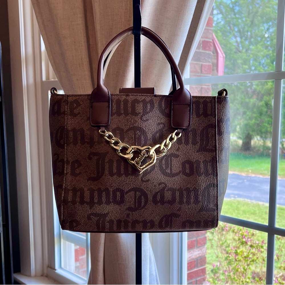 Juicy Couture Brown and Gold Satchel with Monogram Print